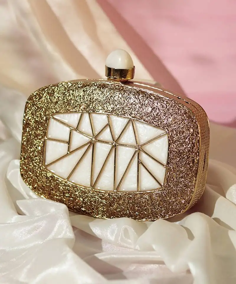 Hand crafted gold clutch with detachable chain