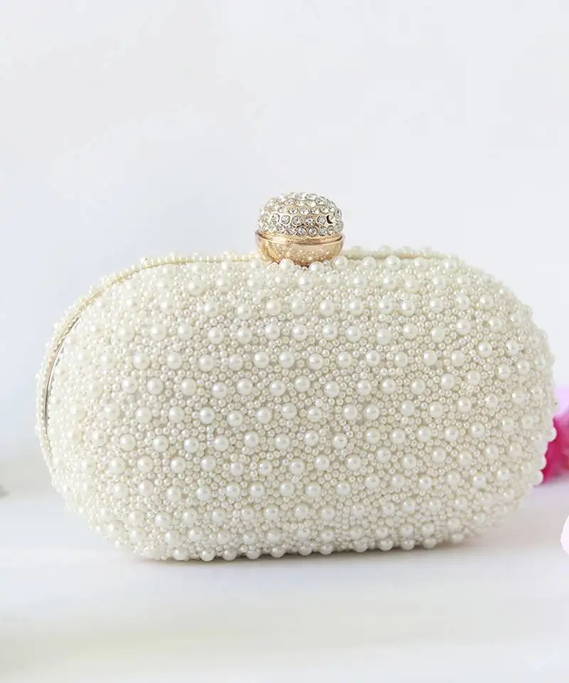 Silk all white pearl hand embroidered clutch