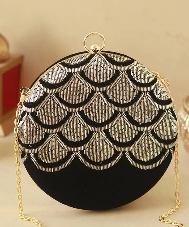 Silver silk hand embroidered clutch