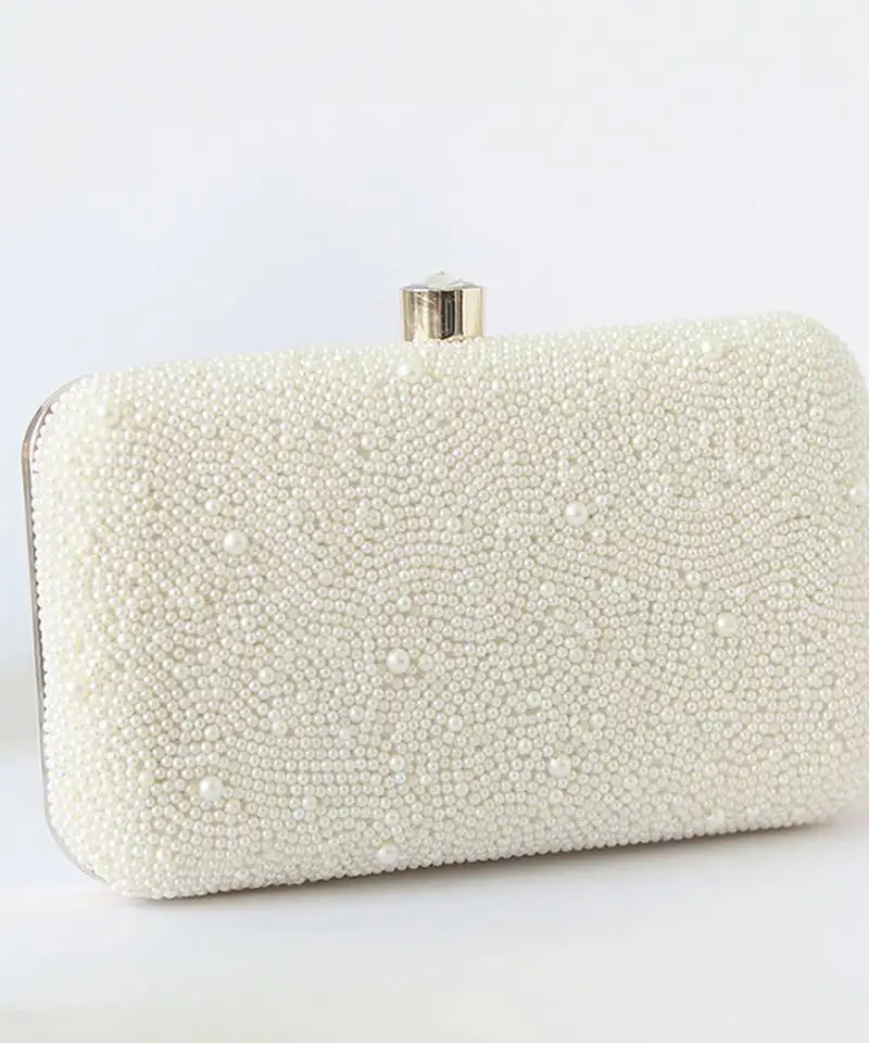 White pearl hand embroidered clutch