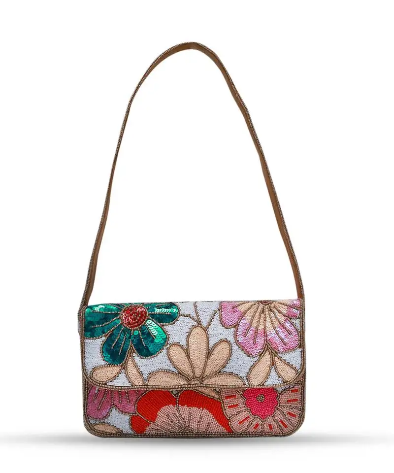 Multicolor suede daisy floral bag with handle