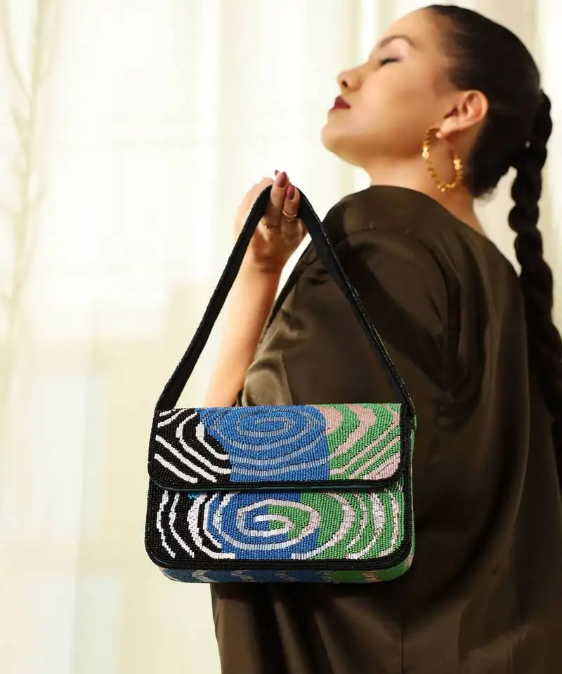 Multicolor suede baguette bag with handle