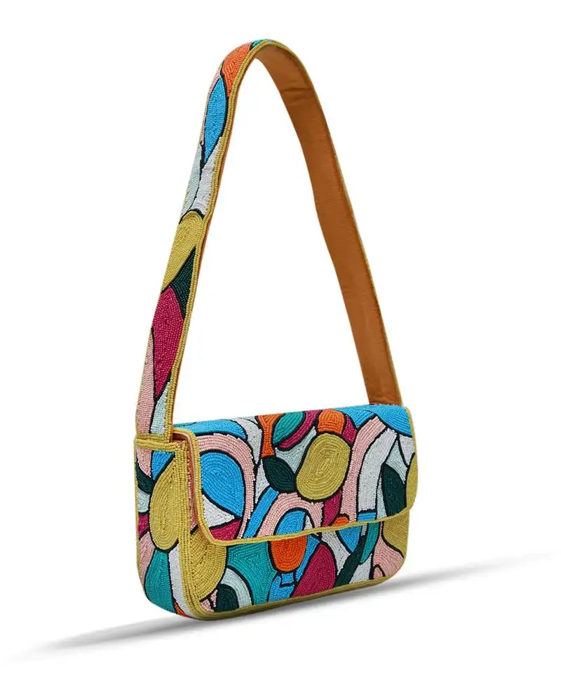 Multicolor poppy suede baguette bag with handle