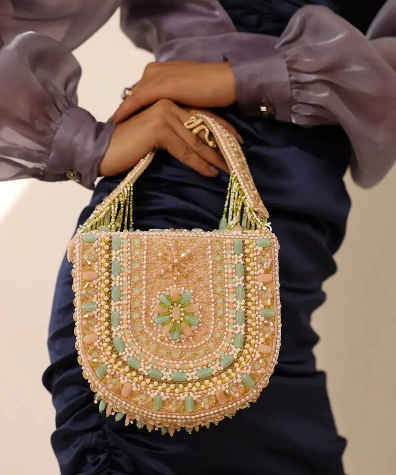 Peach suede flap over bag with handle