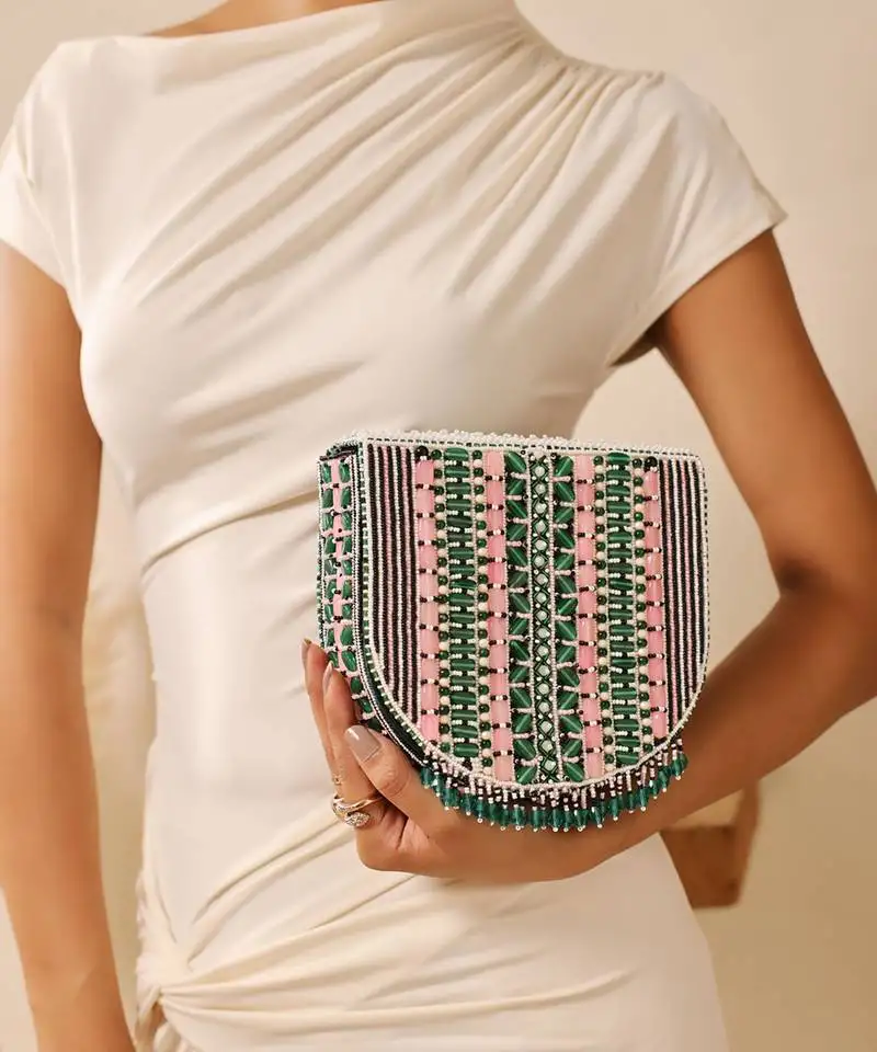 Green suede green flap over bag with handle