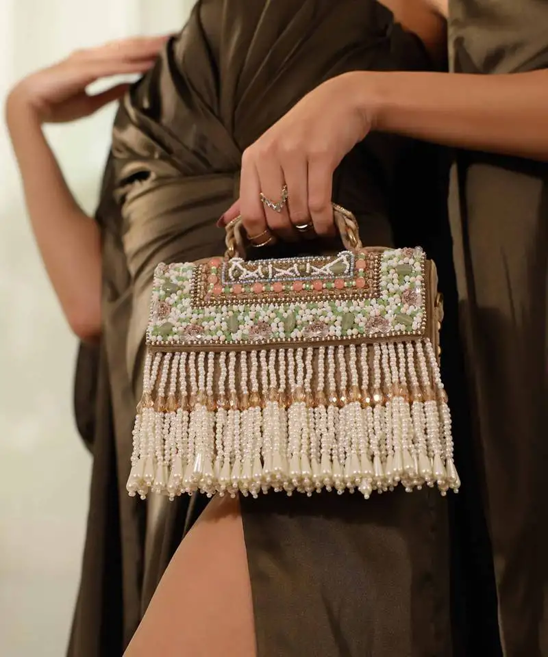 Suede beige flap over bag with handle