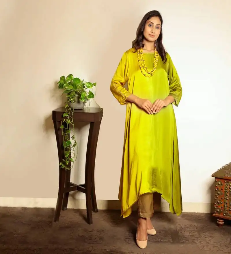 Green ombre modal asymmetric kurta