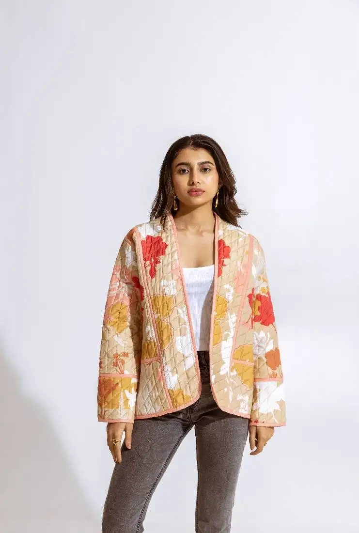 Beige cotton printed rina jacket