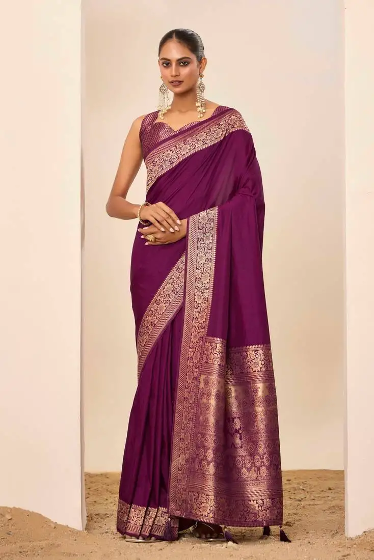 Wine dola silk blend woven saree