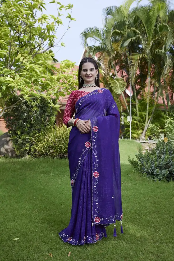 Violet chiffon festive saree