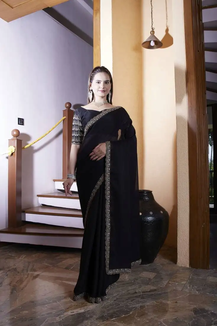 Black chiffon embroidered saree
