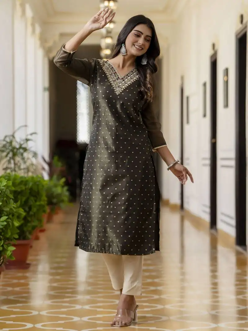 Black embroidered shimmer silk salwar suit