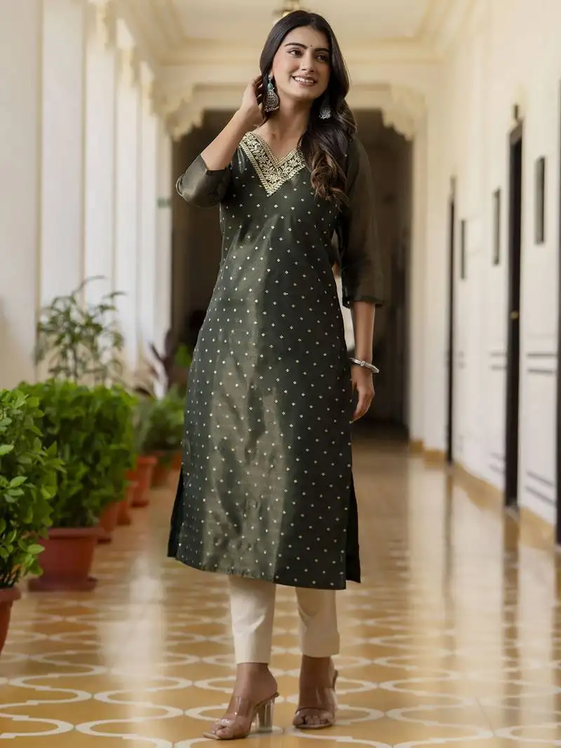 Btgreen embroidered shimmer silk salwar suit