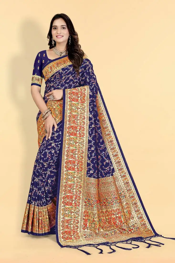 Purple banarasi silk blend saree with contrasting pallu