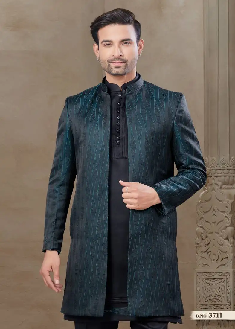 Rama fancy silk kurta pyjama with jacquard silk modi jacket indo western for mens wear