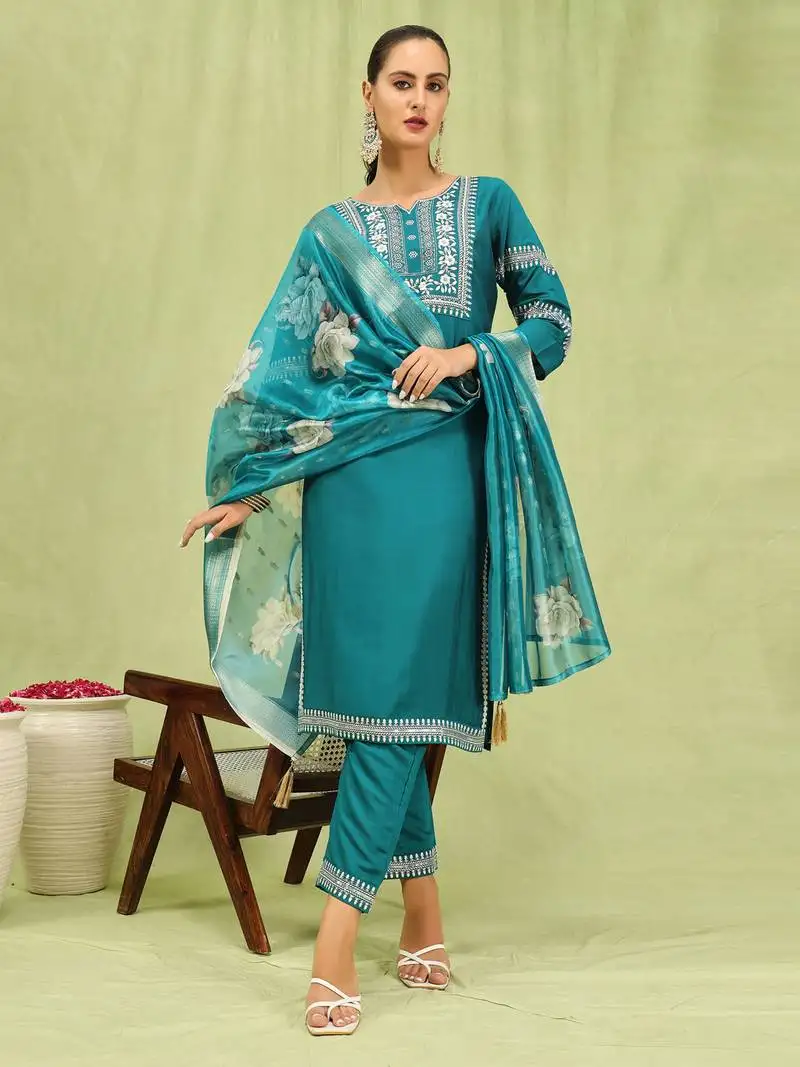 Rama embroidered viscose roman silk kurta sets