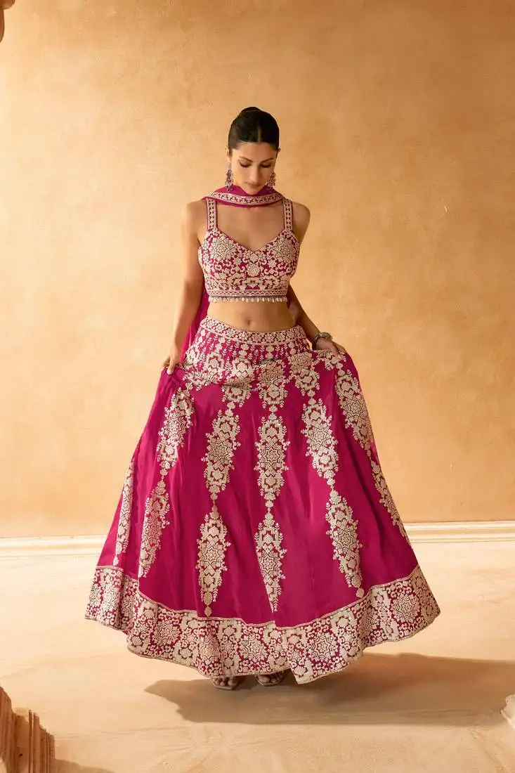 Pink embroidery and sequins georgette lehenga bloue full stitched
