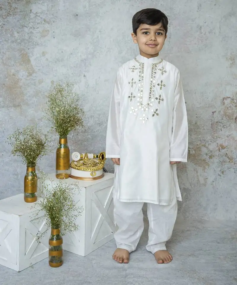 White cotton hand woven traditional kurta set