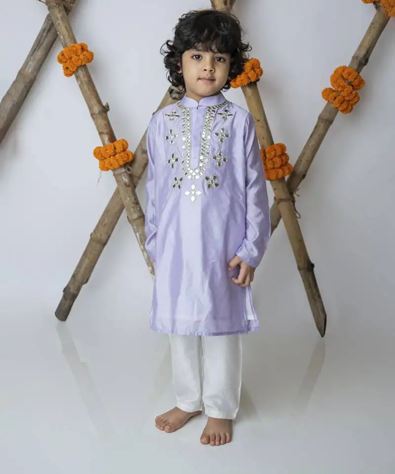 Purple cotton hand woven traditional kurta set