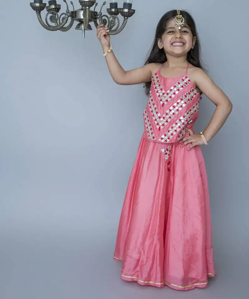 Pink cotton hand woven traditional halter lehnga