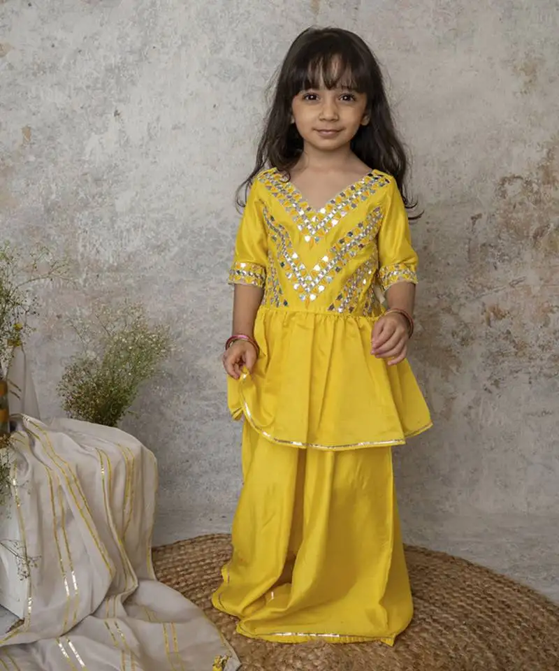 Yellow cotton hand woven traditional sharara with dupatta