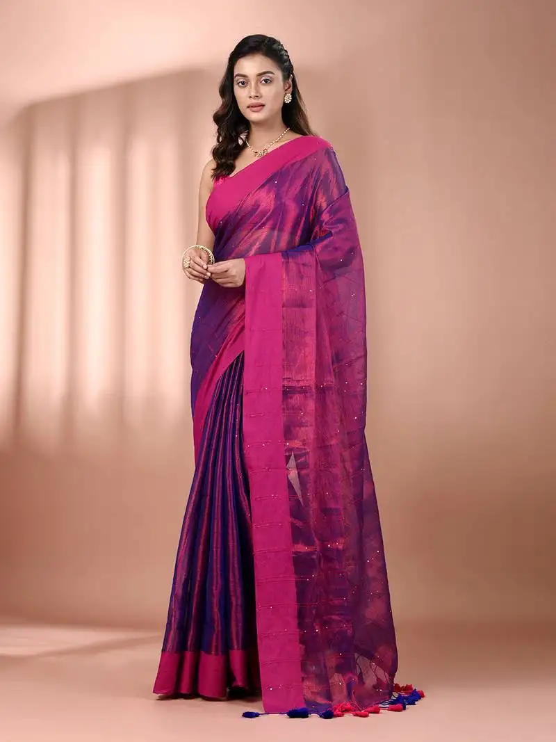 Purple stripe pattern tissue saree with sequin work