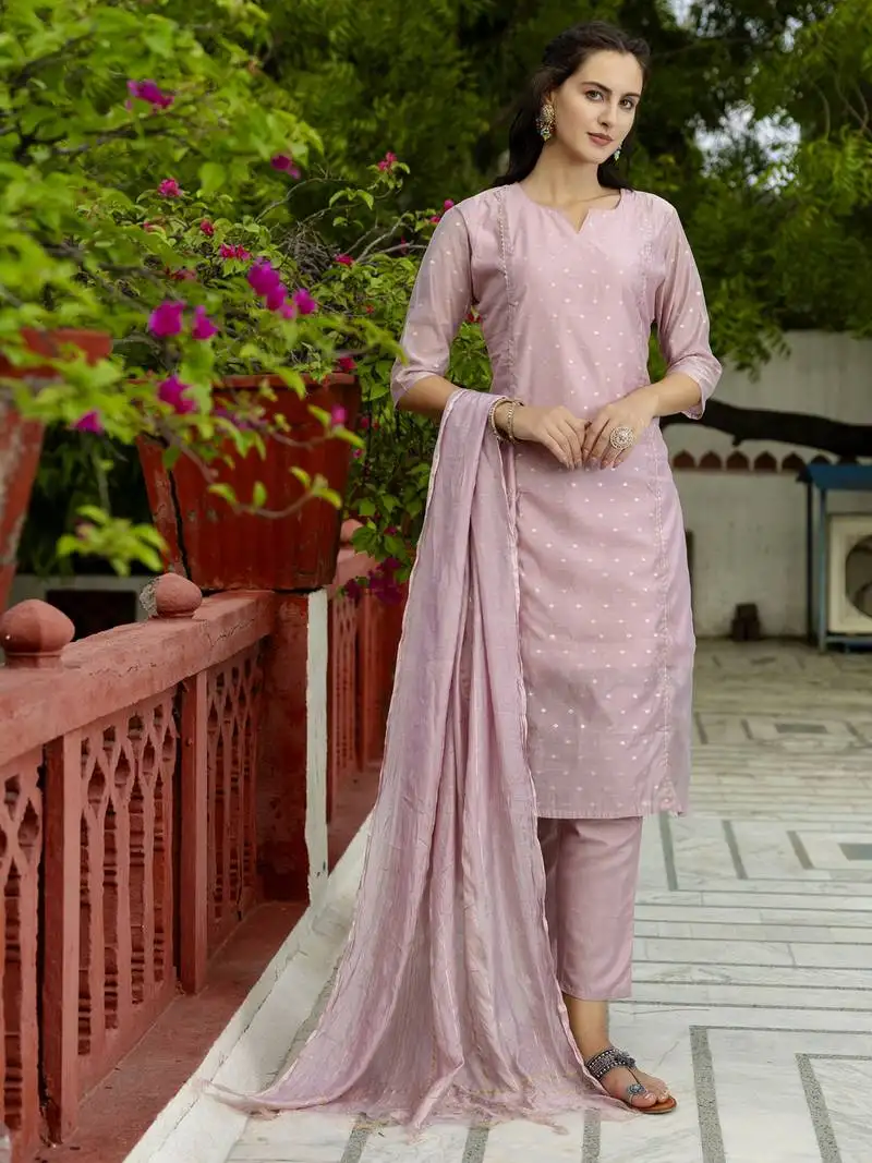 Babypink embroidered chanderi modal butti salwar suit