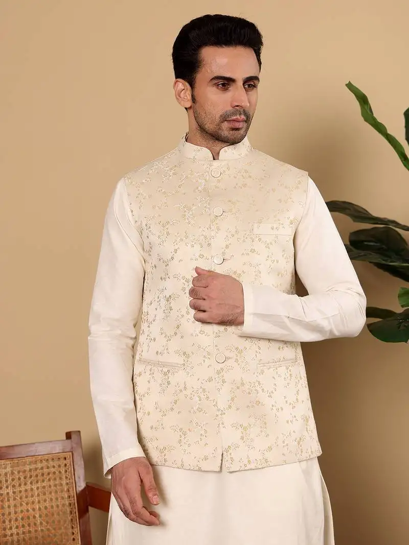 Pink silk embroidered nehru jacket