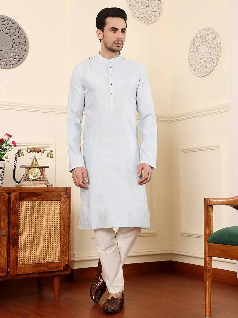 Blue viscose embroidered kurta pajama
