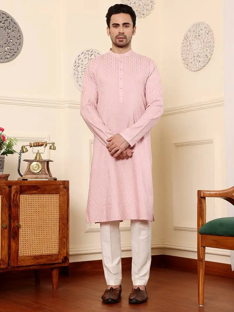 Pink viscose embroidered kurta pajama