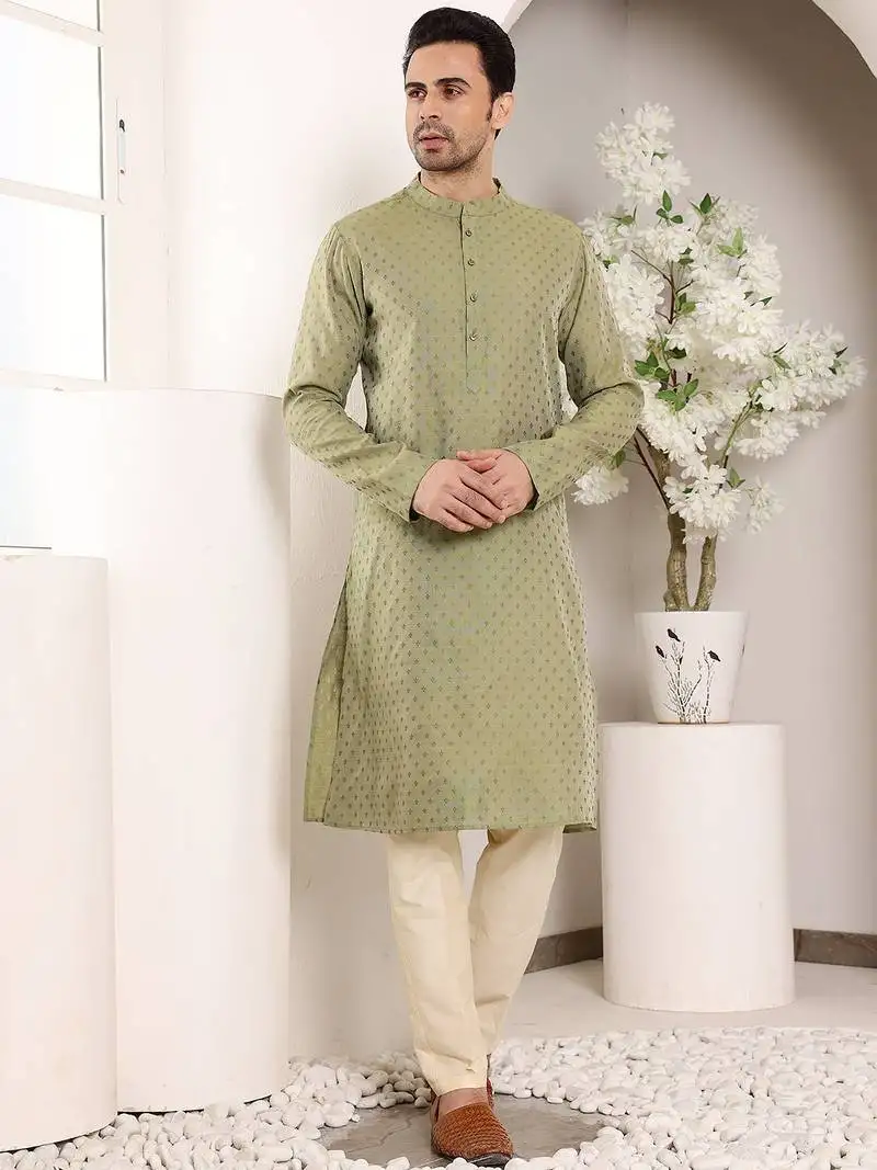 Off white silk embroidered kurta pajama