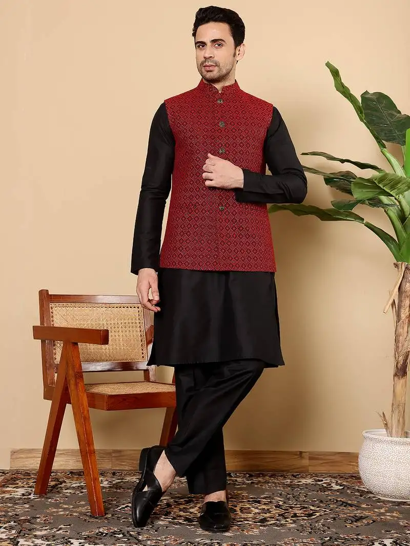 Sea green viscose embroidered pajama