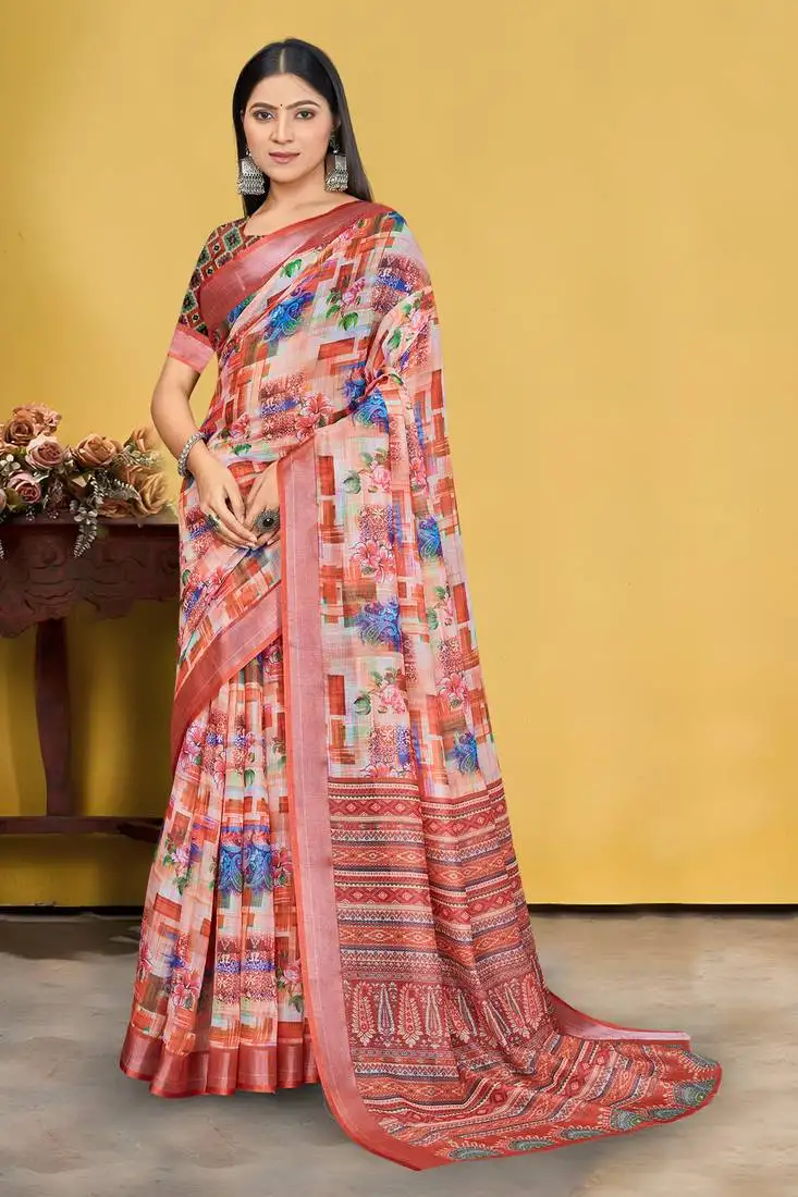 multidigital printed saree with blouse piece