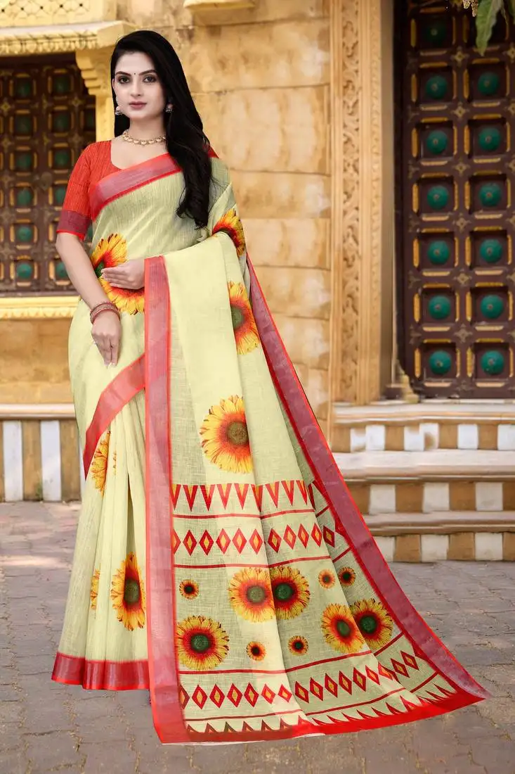 mustard floral digital printed saree