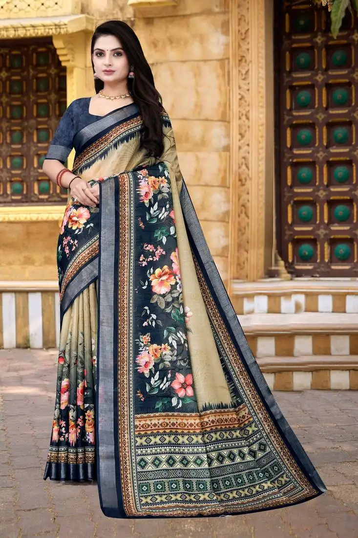 chiku floral digital printed saree