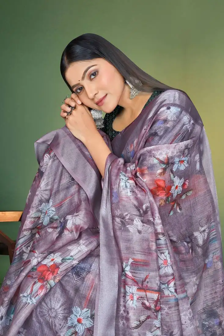 clay digital printed saree with blouse piece