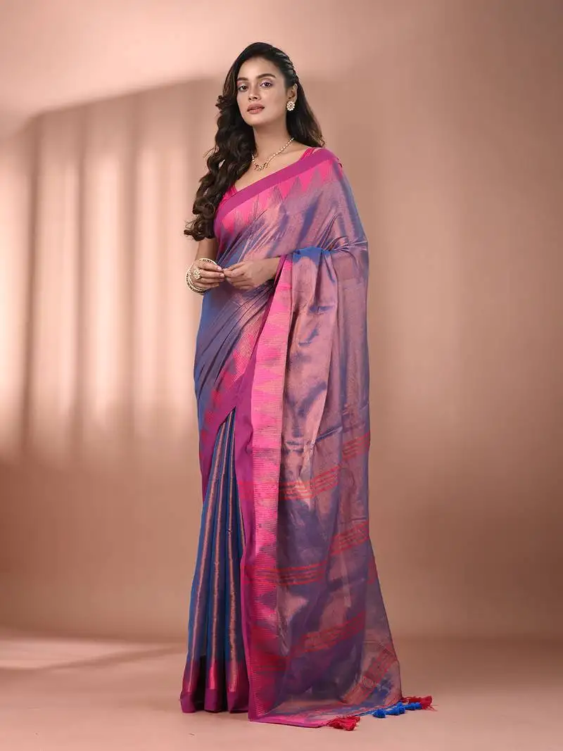 Violet tissue soft saree with temple borders