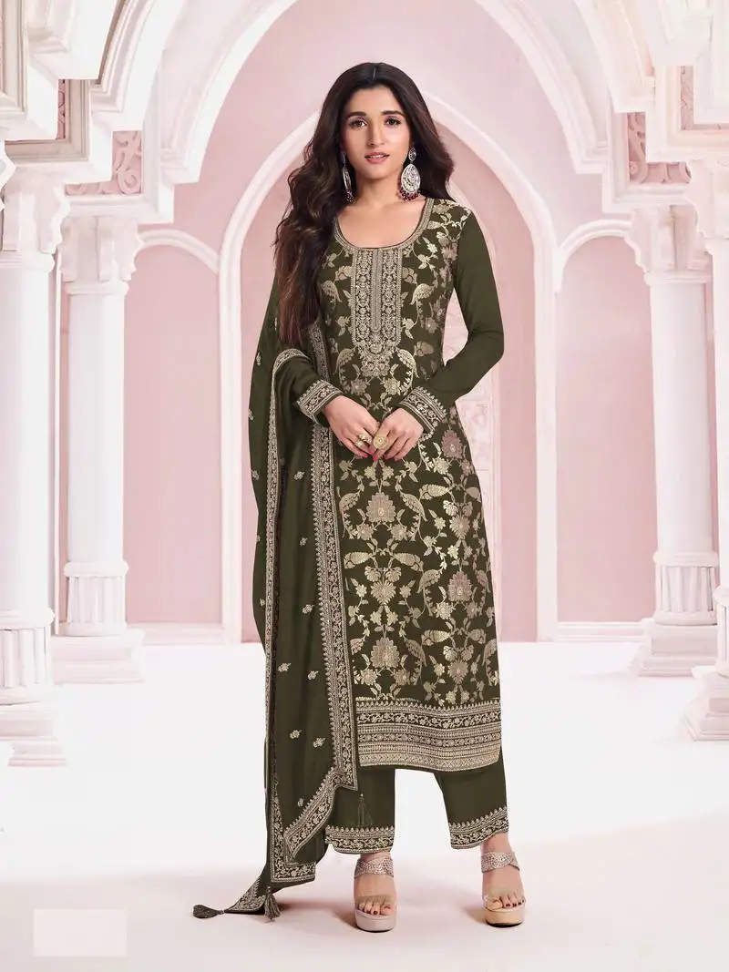Mahendi embroidered pure jacquard viscos semi-pakistani salwar suit semi stitched