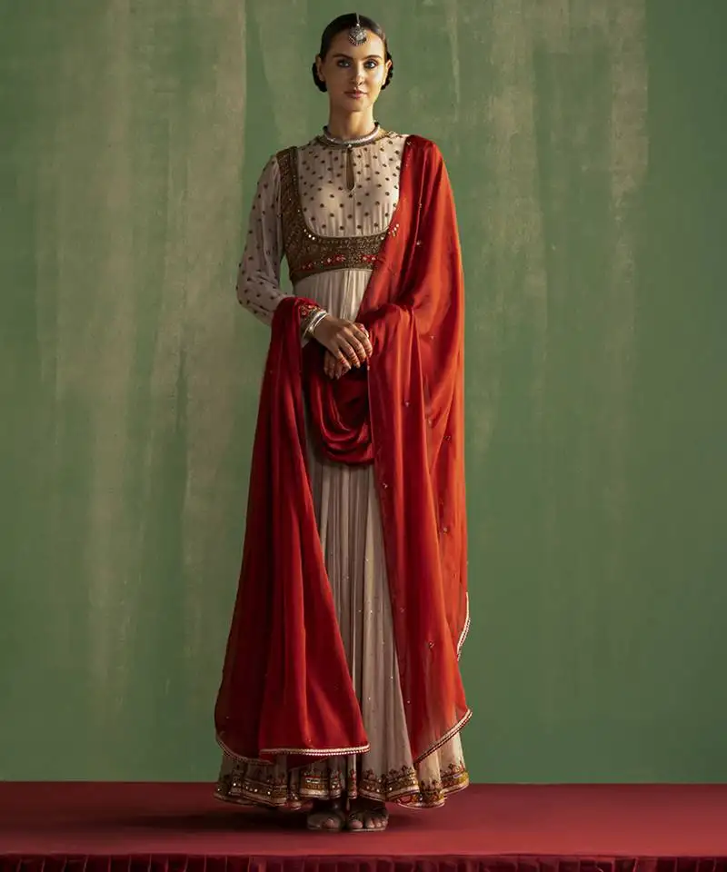 Pink georgette embroidered anarkali paired with dupatta