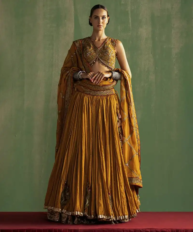 Mustard embroidered lehenga