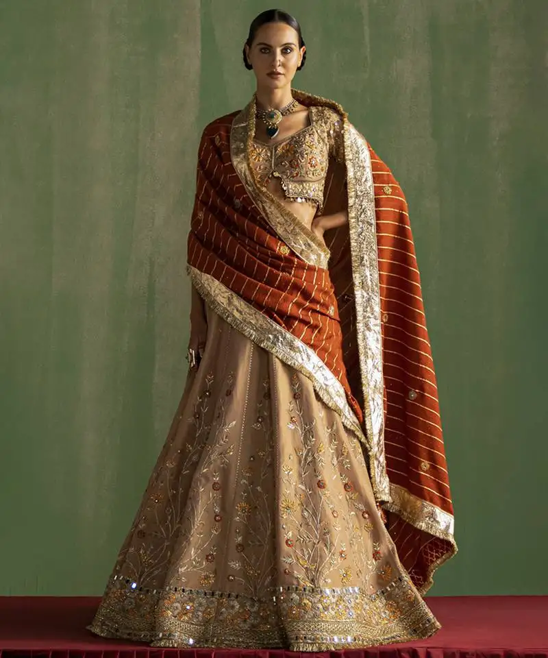 Beige embroidered lehenga