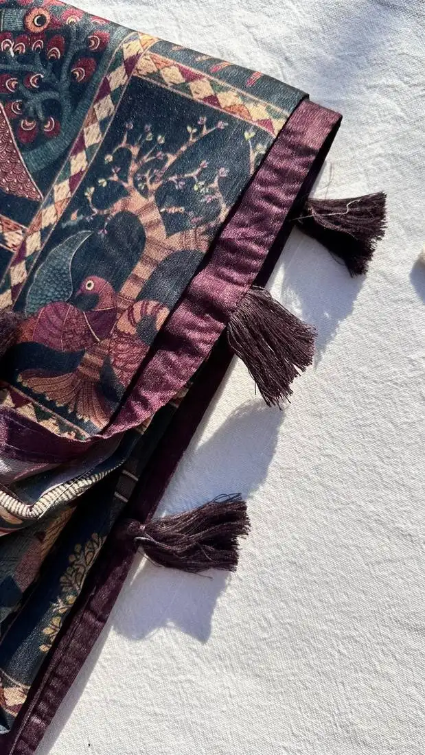 Blue digital animal printed poly cotton saree with blouse piece