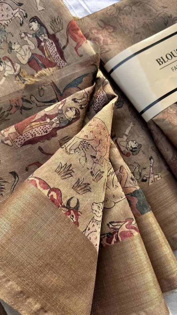 Mustard digital animal printed poly cotton saree with blouse piece