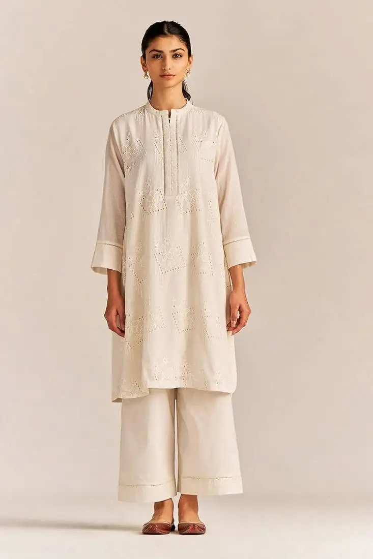 Off-white mal chikankari embroidery co-ord set