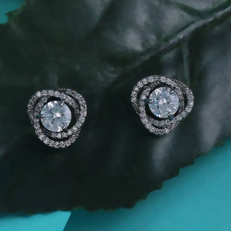 Detachable round solitaire silver plated stud earring for women