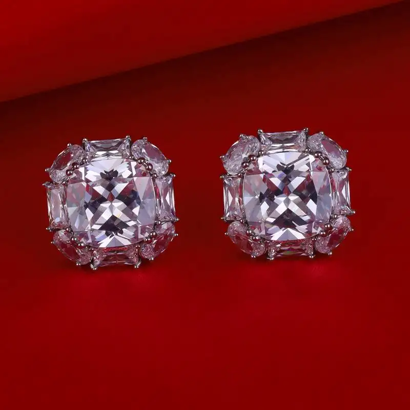 Trendy round shape silver plated stud earring for women