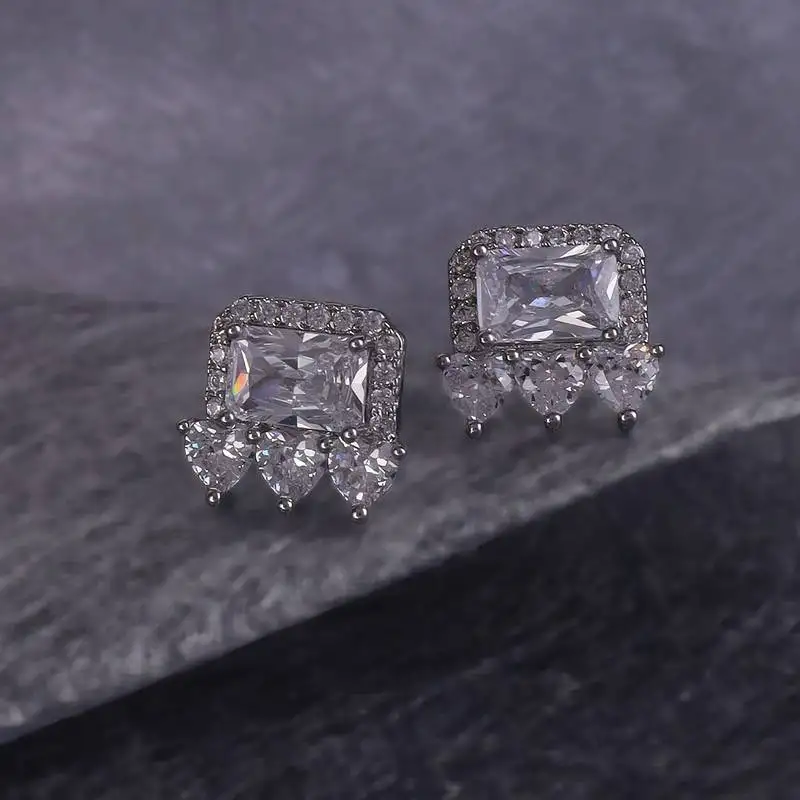Modern heart shape cz silver plated stud earring for women