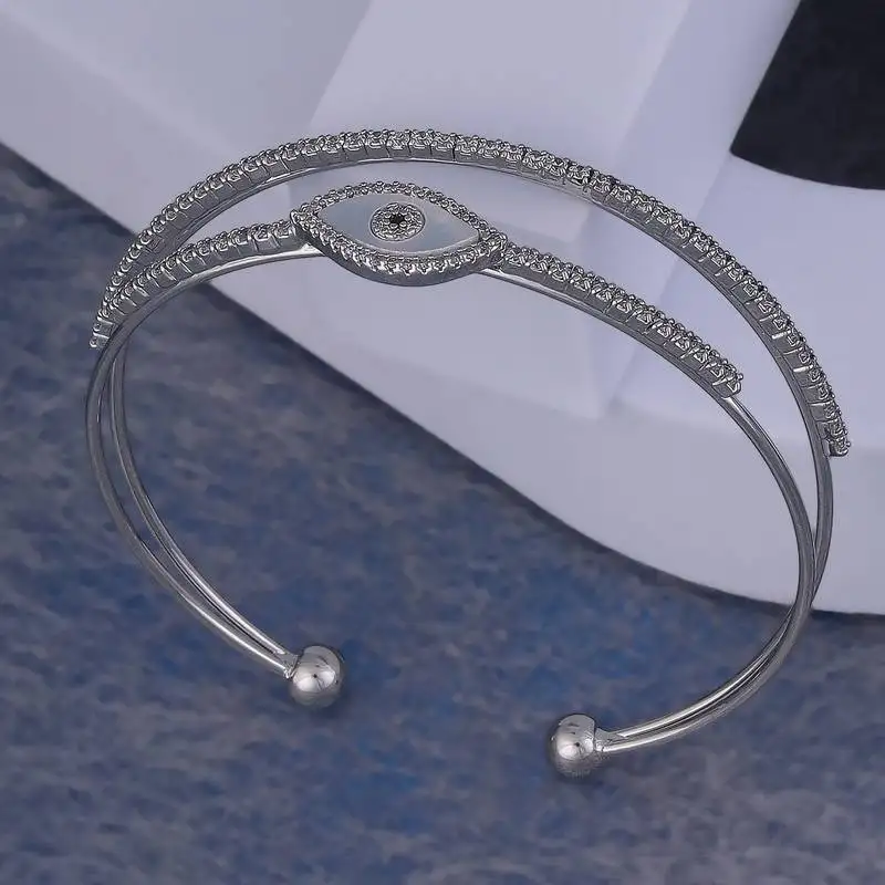 Steel evil eye silver plated adjustable bracelet kada for women