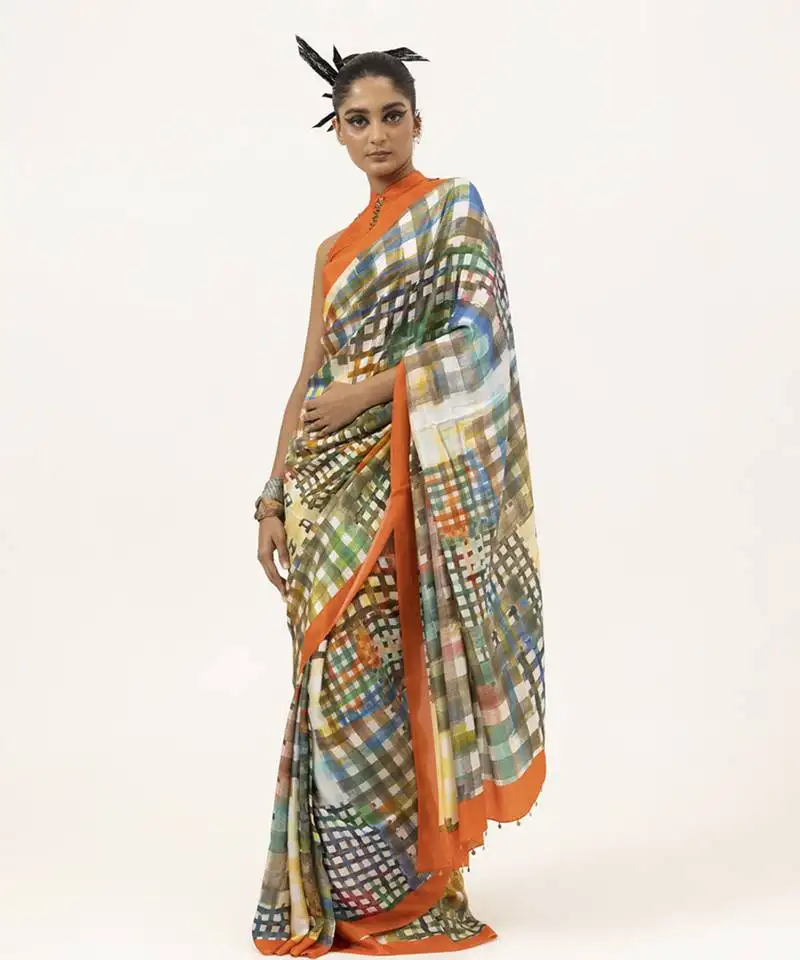 multicolor silk geometric printed saree