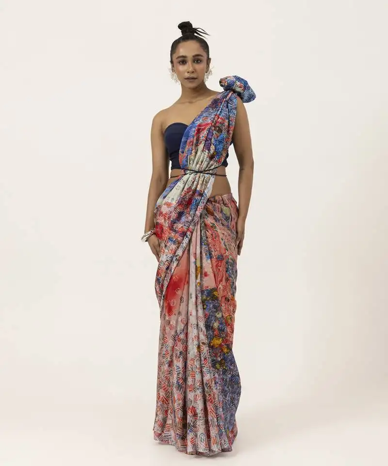 multicolor silk abstract printed saree